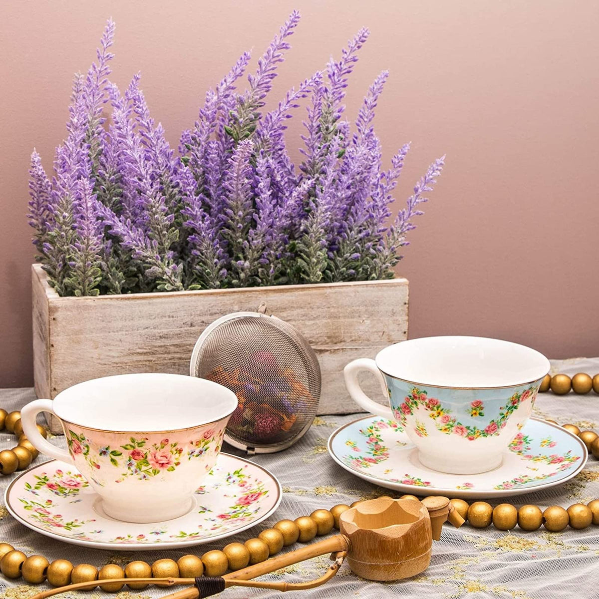 Floral Tea Cup & Saucer Set 8 Oz 12-Piece Multicolor D870