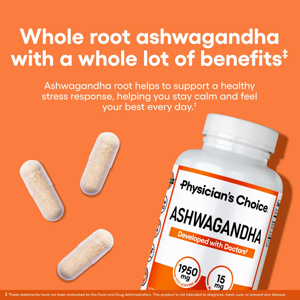 Organic Ashwagandha Root Powder 1950mg 90 Veggie Capsules X8978