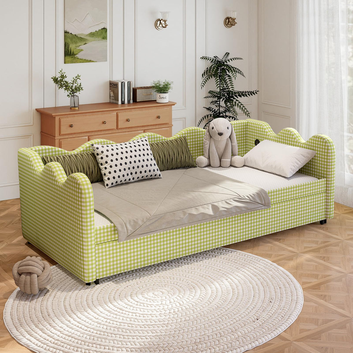 Twin Size Upholstered Daybed with Pop Up Trundle B765908