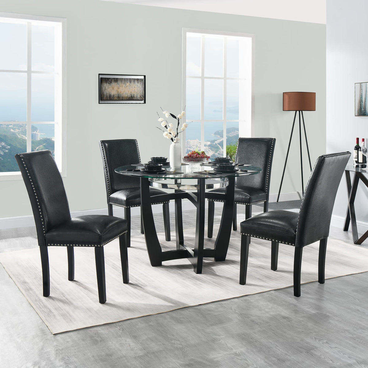 Set of 4 PU Leather Upholstered Dining Chairs with Solid Wood Legs I567566
