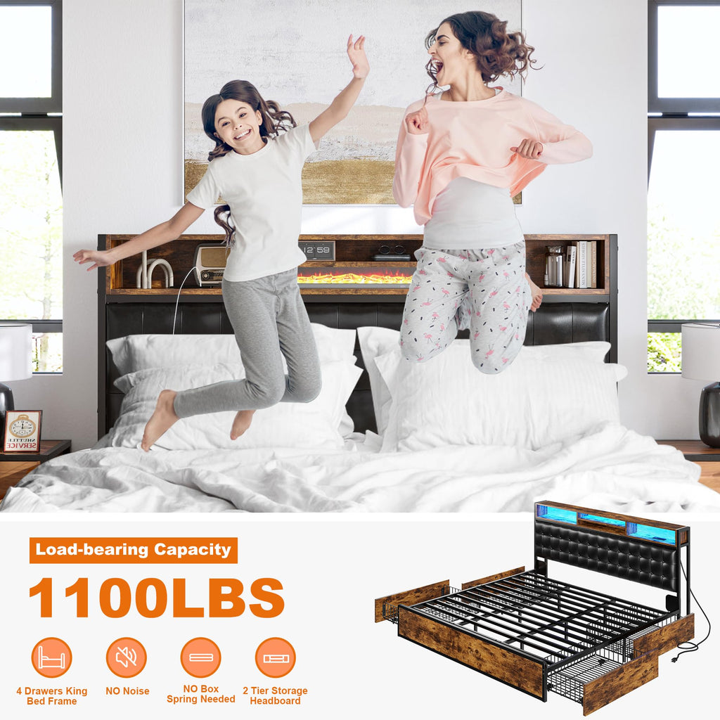 King Bed Frame with 4 Drawers T255483