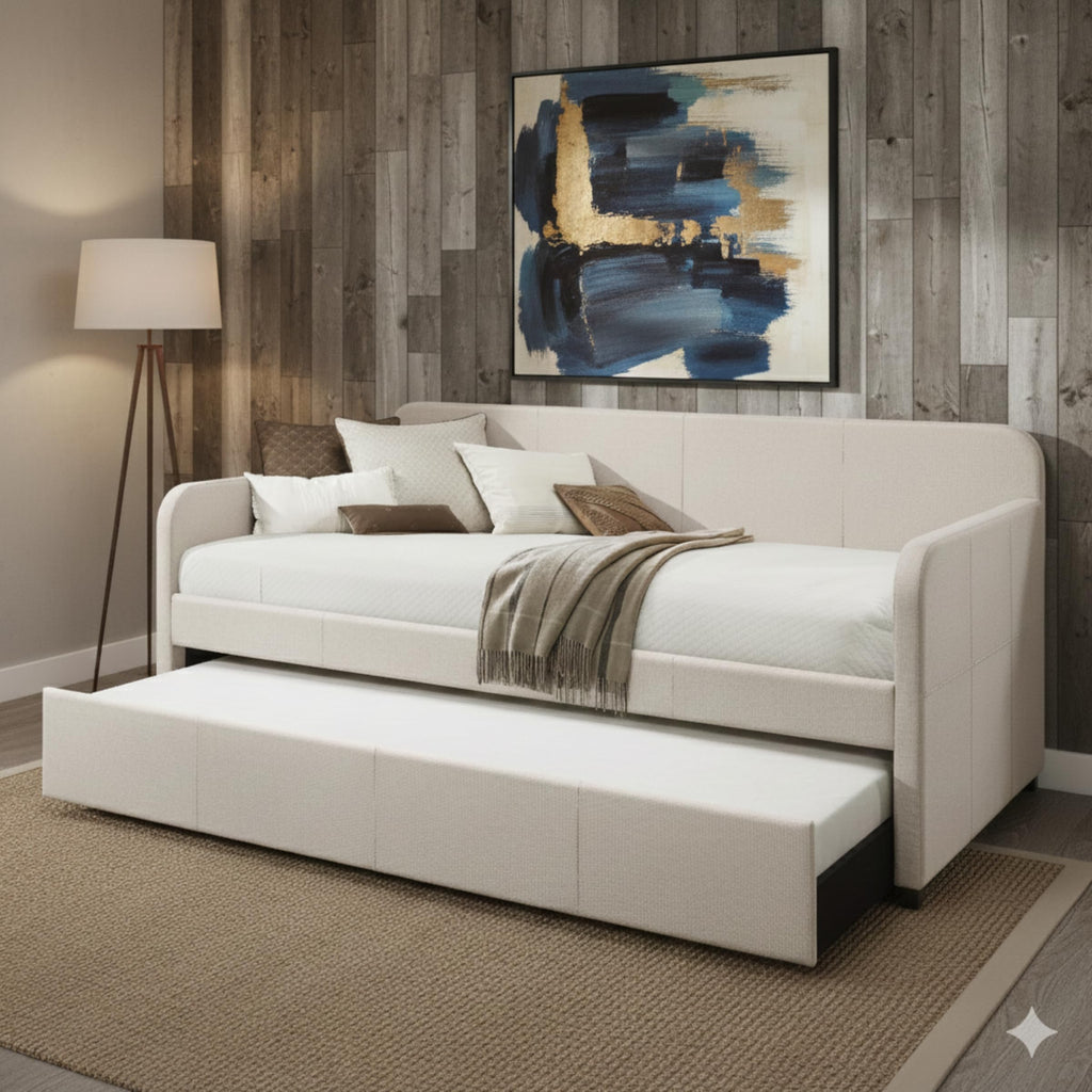 Beige Twin Daybed with Pull-Out Trundle N3984