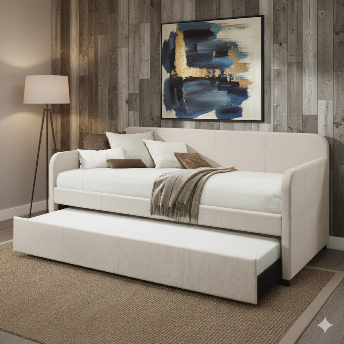 Beige Twin Daybed with Pull-Out Trundle N3984