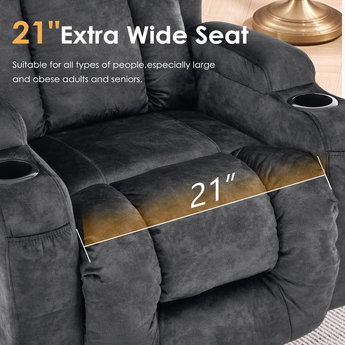 Oversized Velvet Swivel Rocker Recliner Chair with Cup Holders R48189