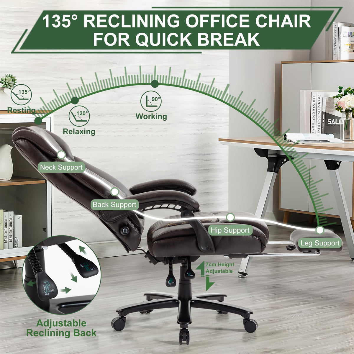 Brown Reclining Executive Office Chair with Footrest D44335