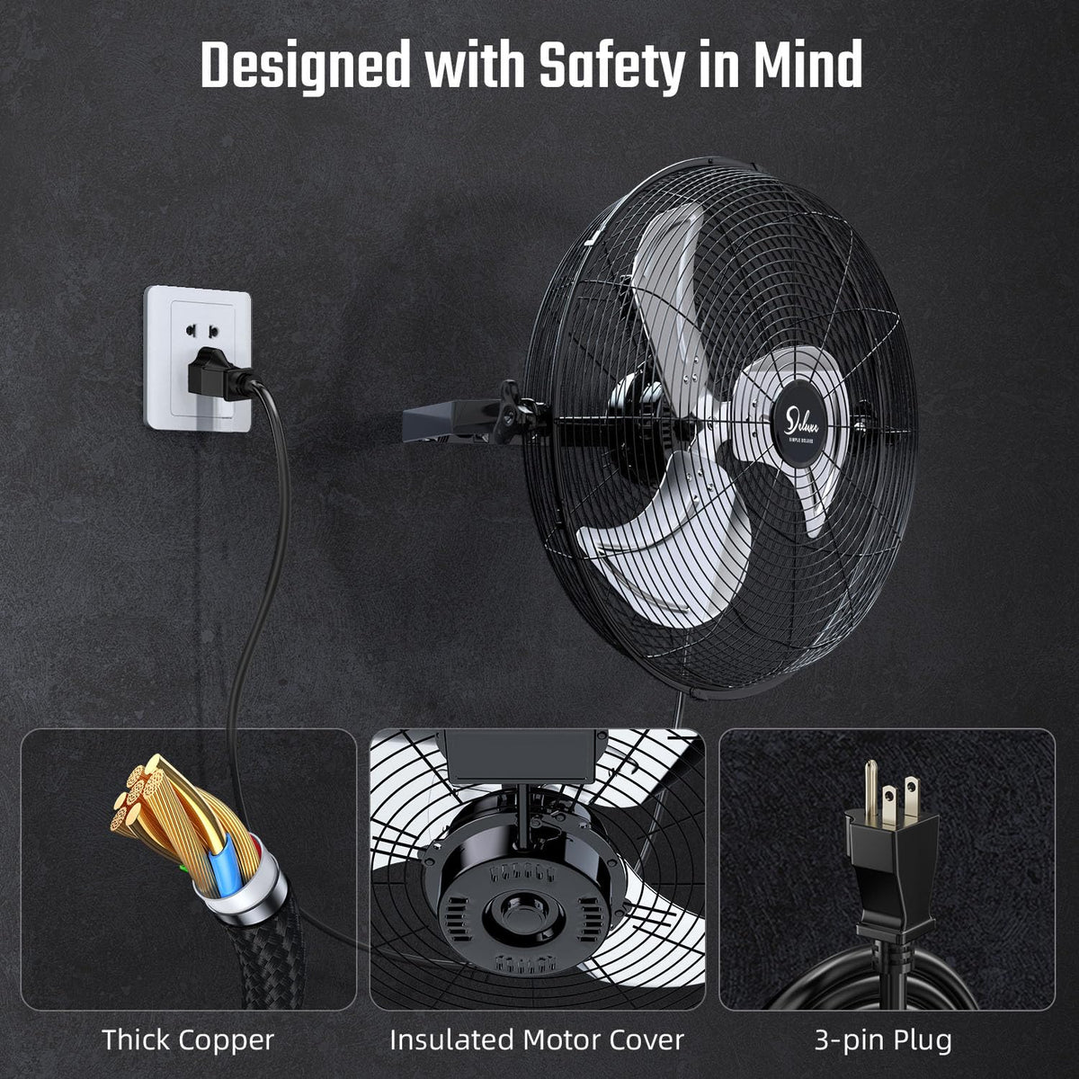 20 Inch 3 Speed Black Wall-Mount Fan N932610