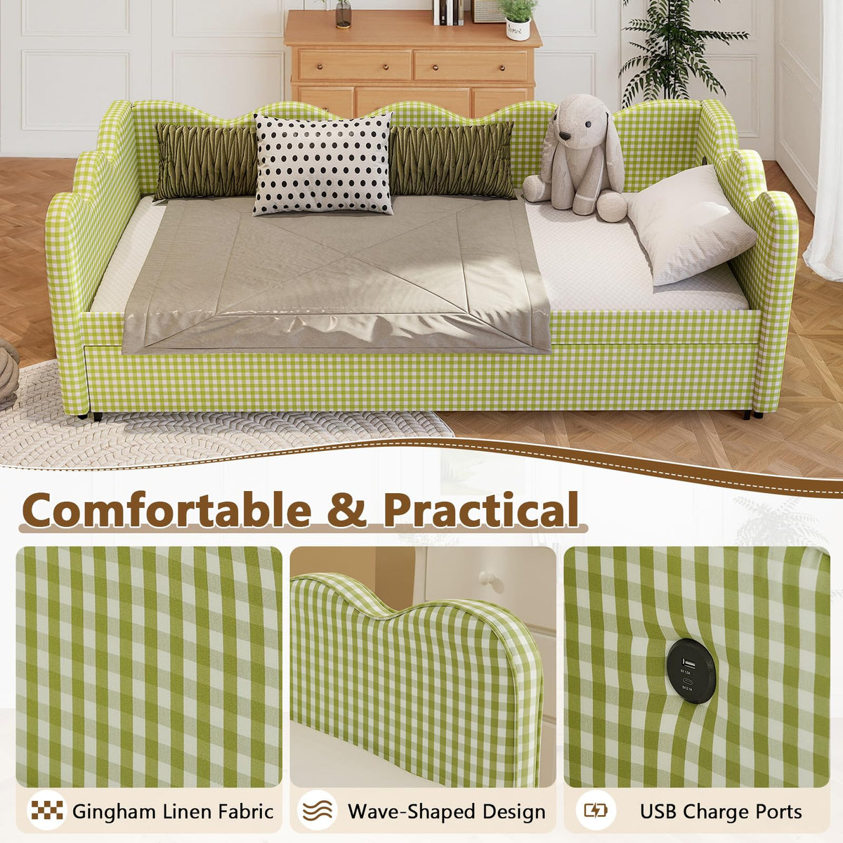 Twin Size Upholstered Daybed with Pop Up Trundle B765908