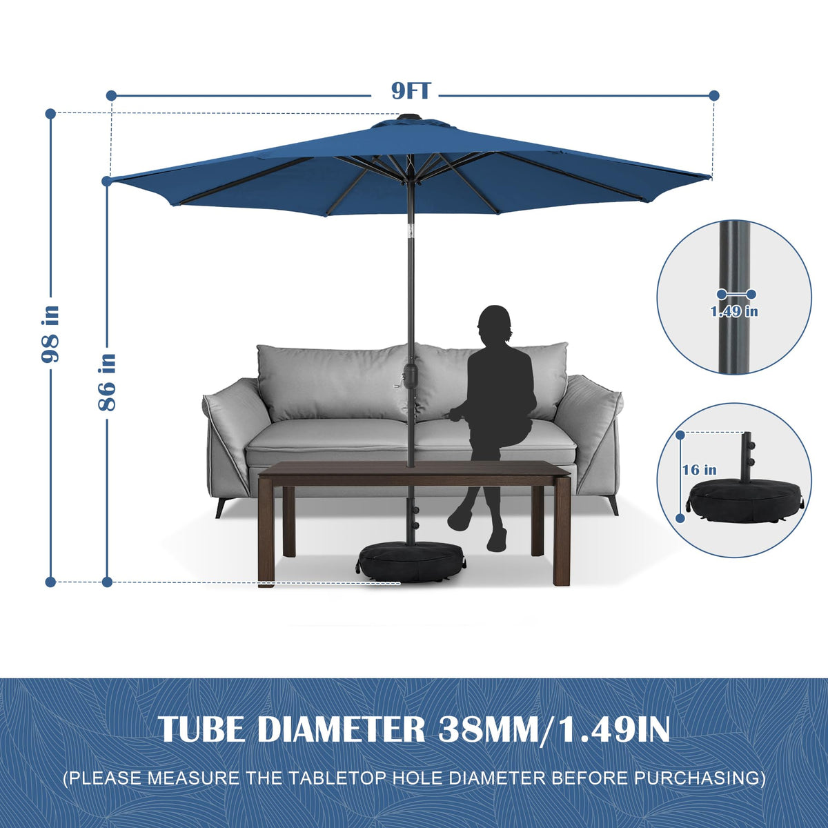 9 FT Patio Umbrella with Base A501