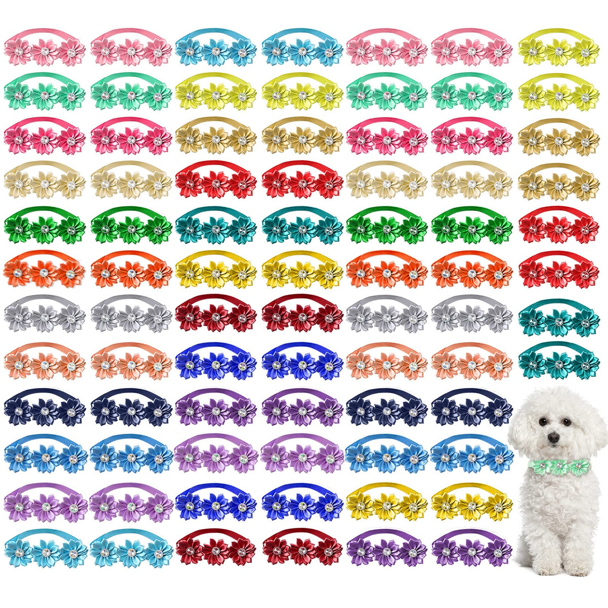 80 Pcs Dog Bowtie Flower Collar Adjustable H34400