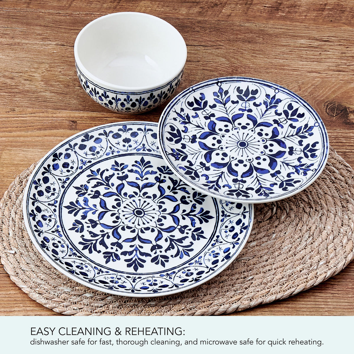 12 Piece Blue Stoneware Dinnerware Set E8964