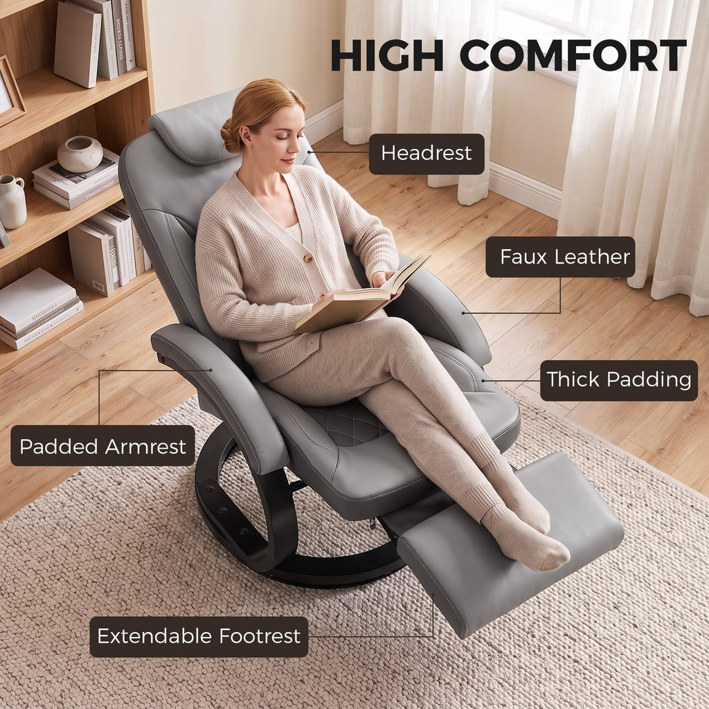 Gray Manual Recliner Chair with Footrest I914892