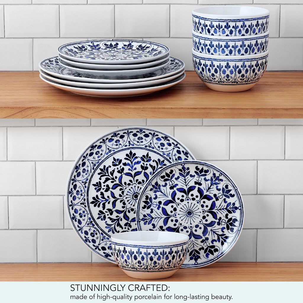 12 Piece Blue Stoneware Dinnerware Set E8964
