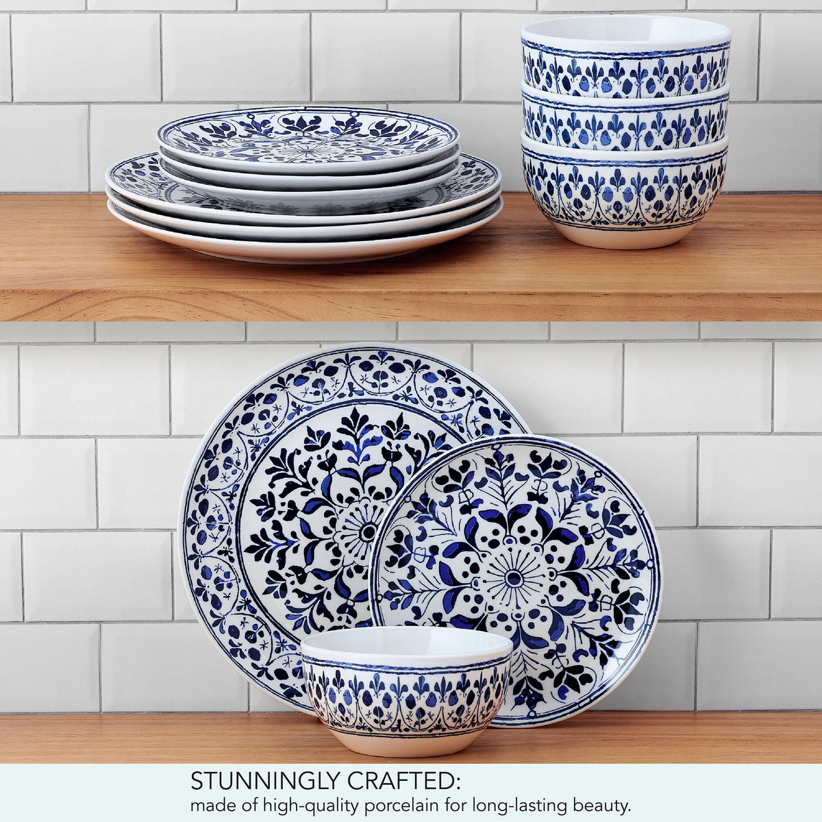 12 Piece Blue Stoneware Dinnerware Set E8964