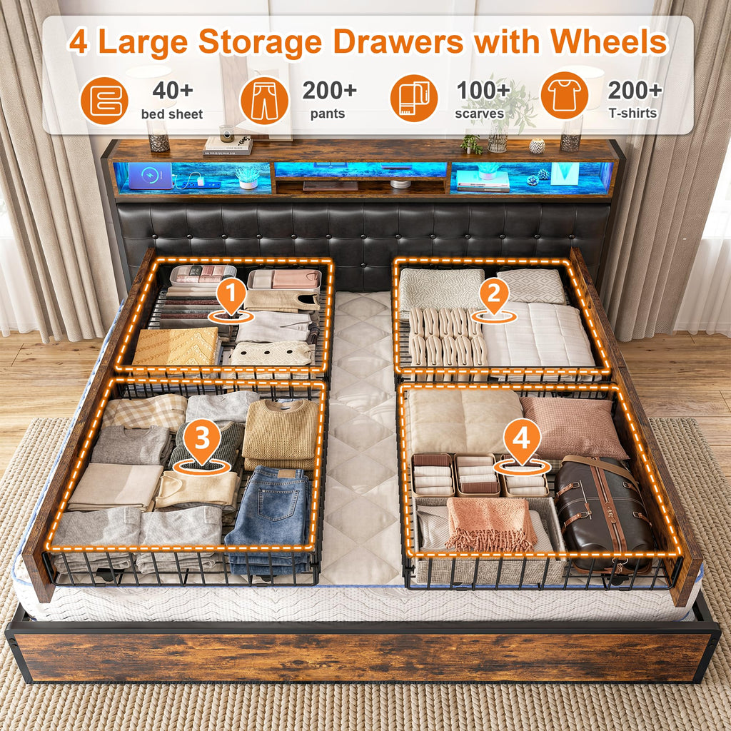 King Bed Frame with 4 Drawers T255483
