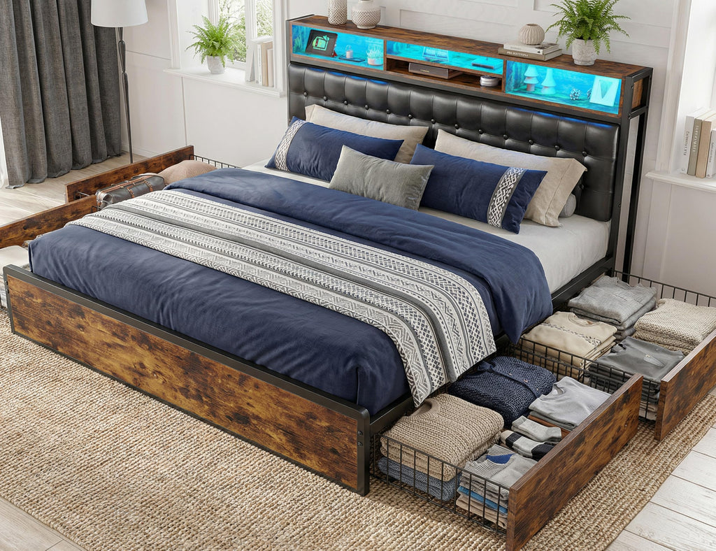 King Bed Frame with 4 Drawers T255483