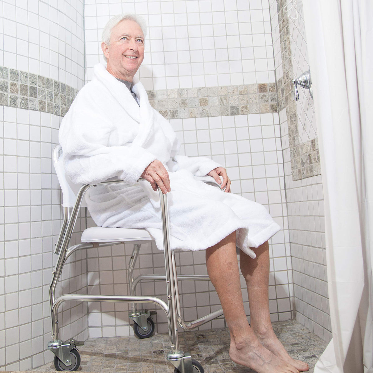 Rolling Shower Commode Chair Aluminum Frame White 250 Lb. Weight Capacity H7815
