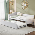 Beige Linen Upholstered Twin Size L-Shaped Daybed with Pop Up Trundle T154169