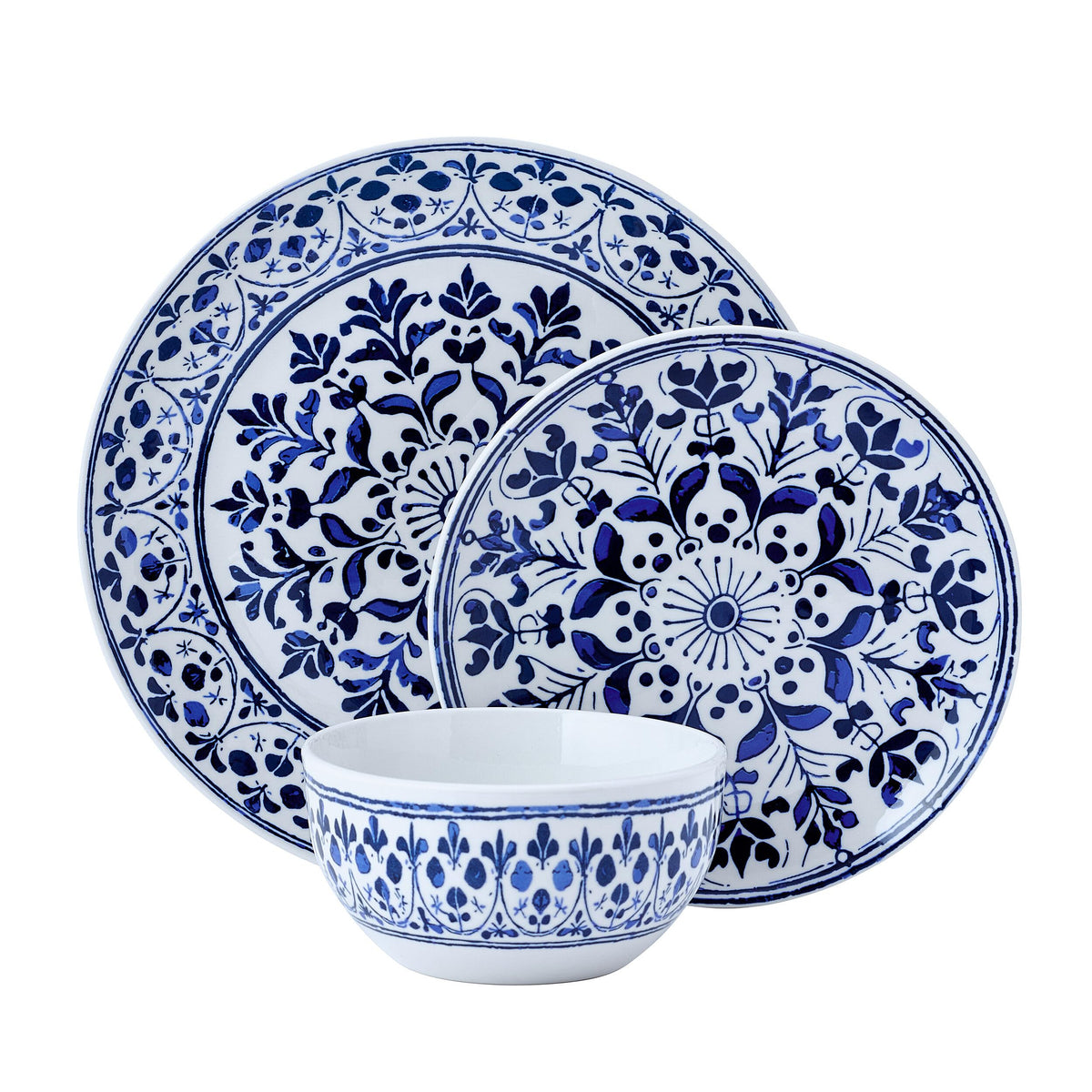12 Piece Blue Stoneware Dinnerware Set E8964