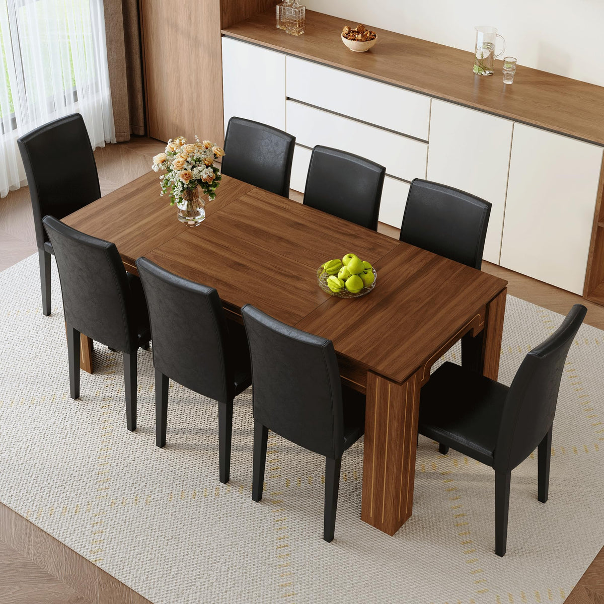 9 Piece Dining Table Set with 8 Pu Leather Chairs P212