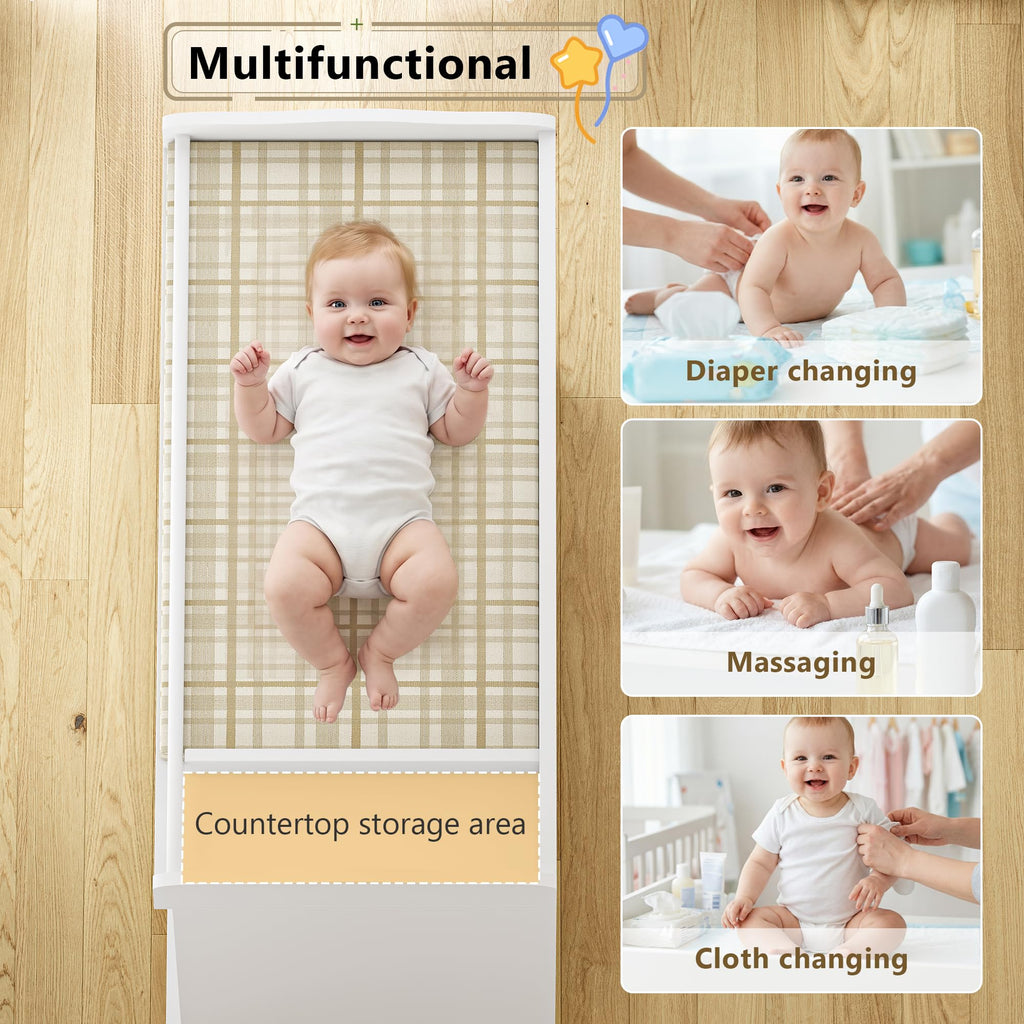 White Baby Changing Table with 4 Drawers W3837