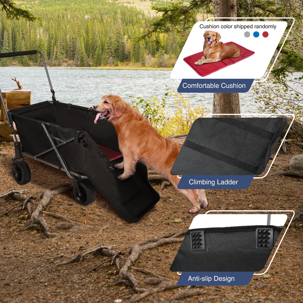 Folding Dog Wagon Cart with Extendable Rear End, 220L Collapsible Utility Cart, Black U74150